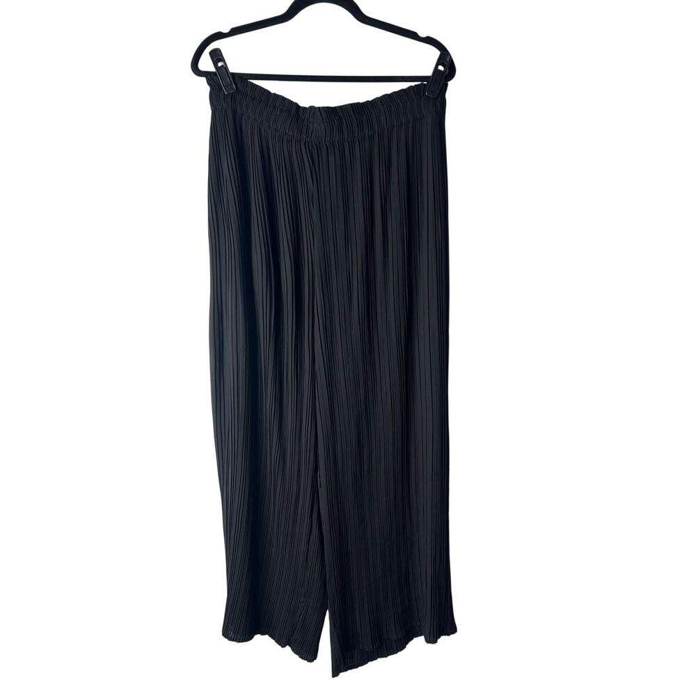 Joie Wide Leg Trouser Pants Size XL Black Pleated Elastic Waist Palazoo Textured